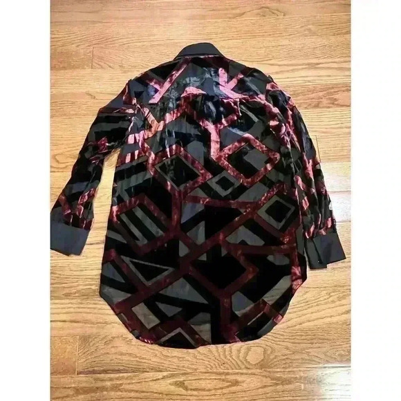 Finley Monica Velvet Devore Shirt XS Button Down Oversize Art To Wear Sheer $260 - Picture 7 of 7